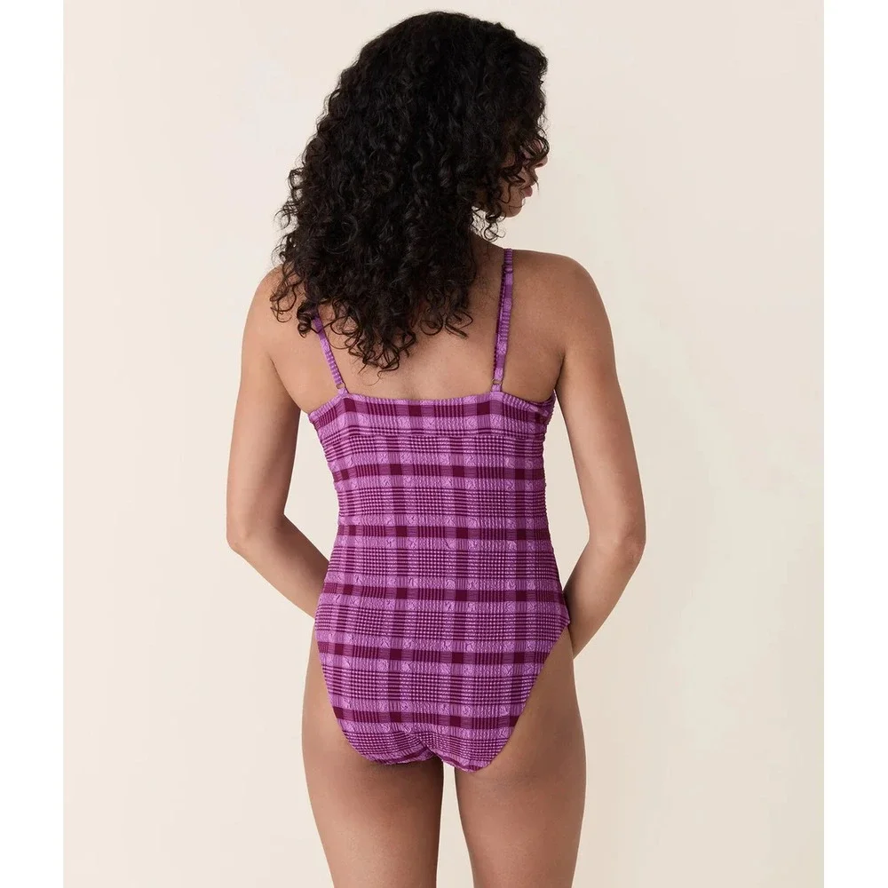 Andie Swim The Lanikai One Piece Swimsuit Purple Plaid size LT NWT